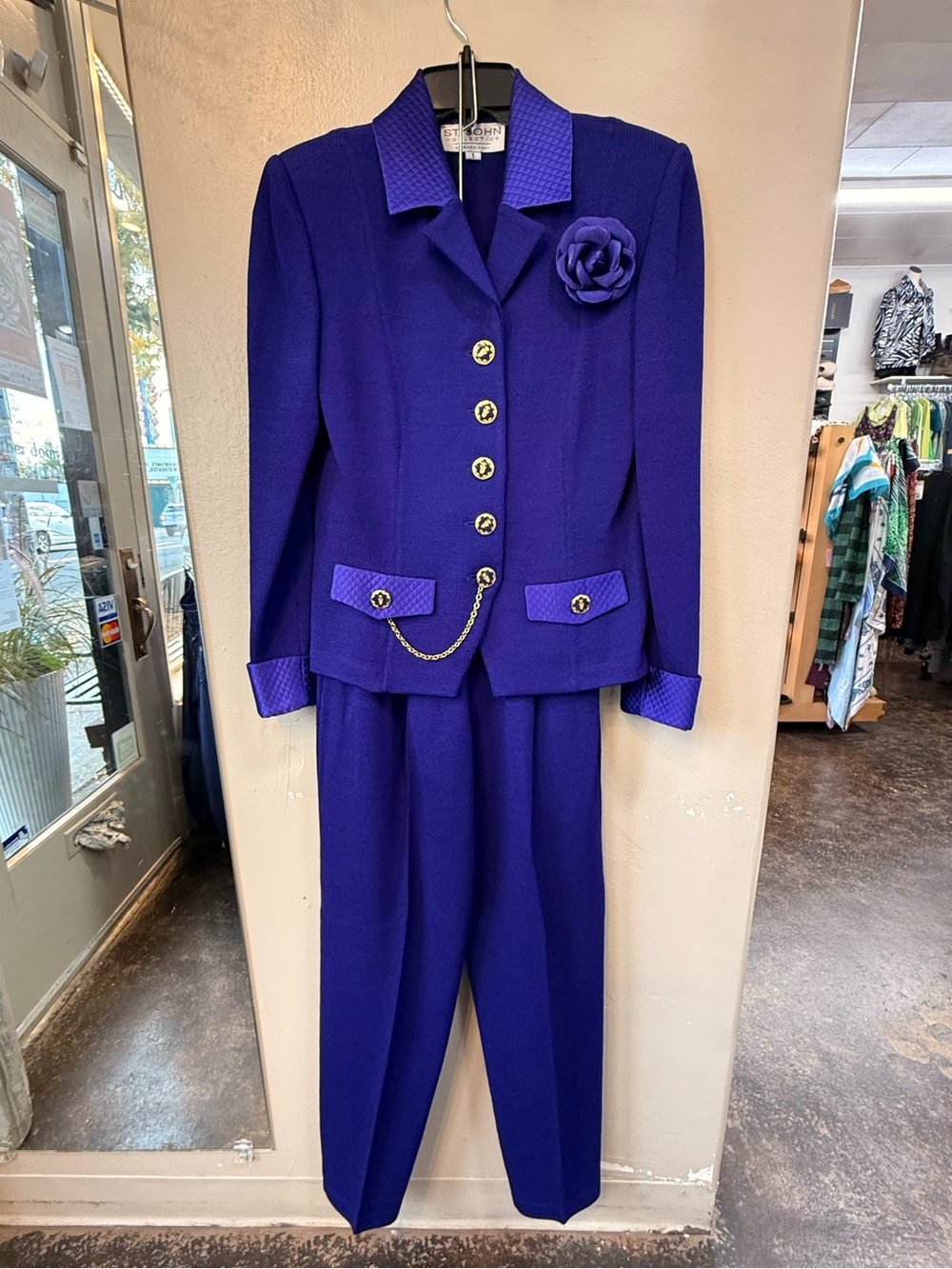 Vintage St. John Collection Marie Gray Purple Santana Knit Pantsuit Sz 6/4